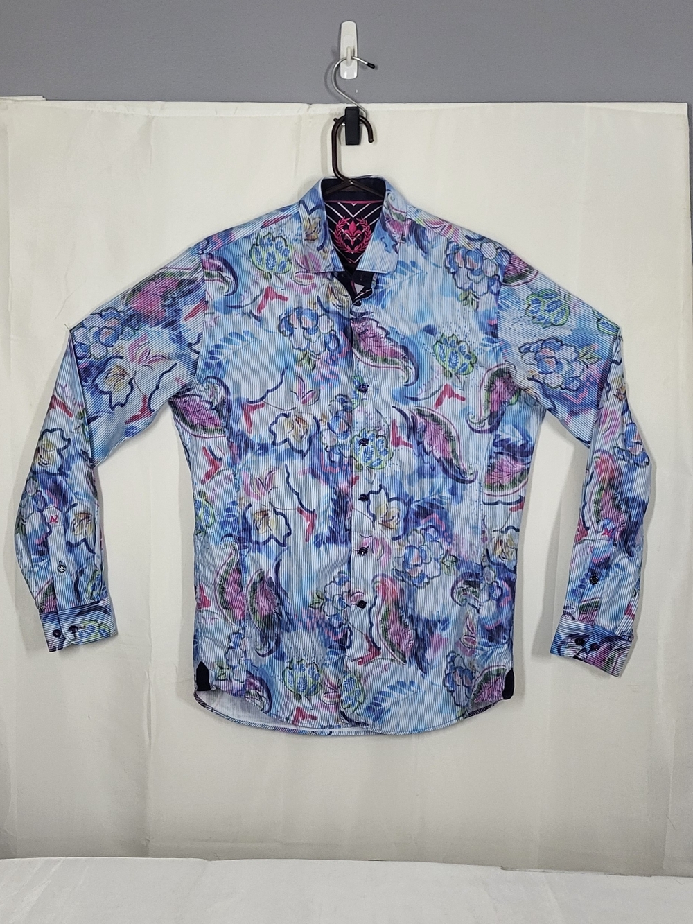 Men's Blue Floral Long-Sleeve Button-Down Shirt